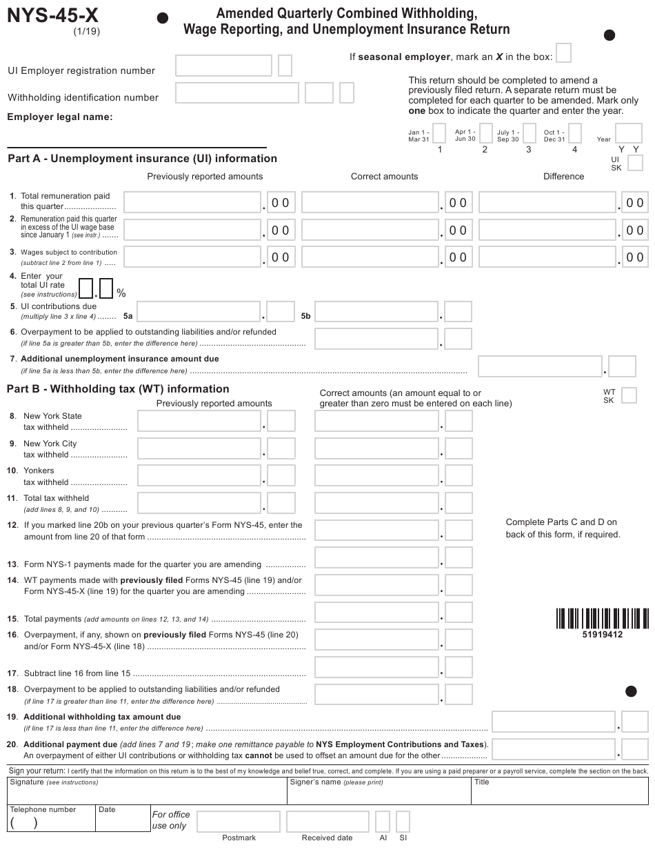 Form NYS 45 X Download Fillable PDF Or Fill Online Amended Quarterly Form NYS 45 X Download Fillable PDF Or Fill Online Amended Quarterly
