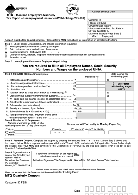 Form Wb 101 Mtq Montana Employer S Quarterly Tax Report Form Wb 101 Mtq Montana Employer S Quarterly Tax Report