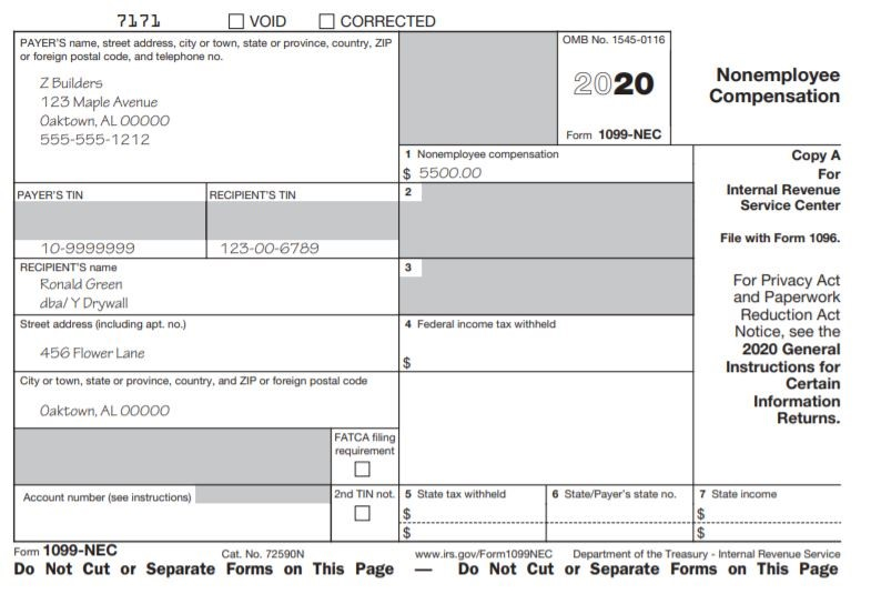 Nonemployee Compensation Form 1099 Nec 2020 187494 Form Nonemployee Compensation Form 1099 Nec 2020 187494 Form