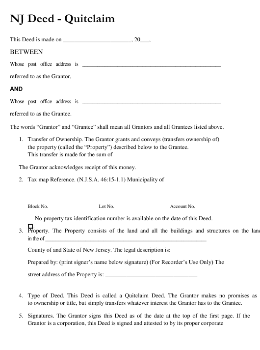 Quitclaim Deed Form New Jersey Download Printable PDF Templateroller Quitclaim Deed Form New Jersey Download Printable PDF Templateroller