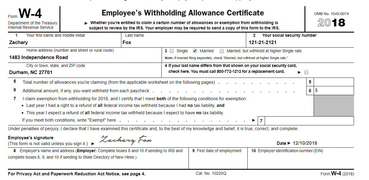 W 4 Form Complete The W 4 Form For Zachary Fox A Chegg W 4 Form Complete The W 4 Form For Zachary Fox A Chegg