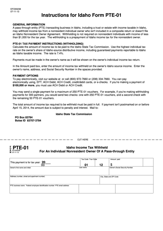 Fillable Form Pte 01 Idaho Income Tax Withheld For An Individual Fillable Form Pte 01 Idaho Income Tax Withheld For An Individual