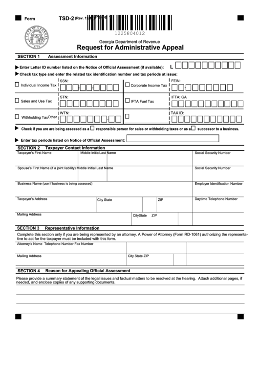 Fillable Form Tsd 2 Request For Administrative Appeal Georgia Fillable Form Tsd 2 Request For Administrative Appeal Georgia