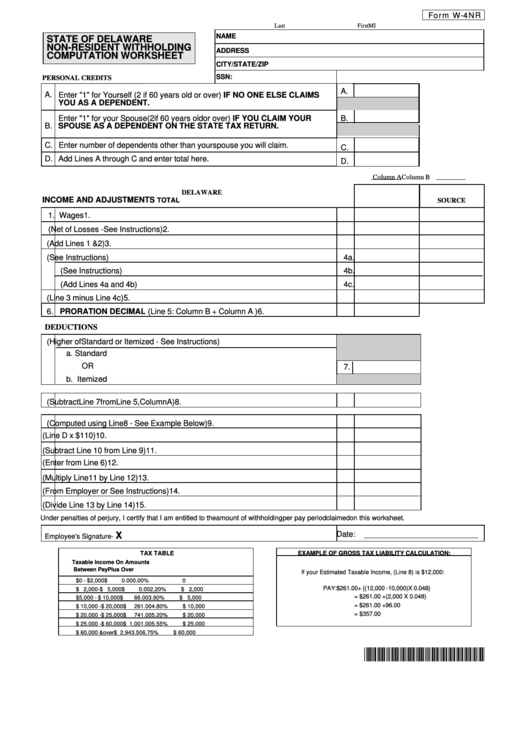 Fillable Form W 4nr Non Resident Withholding Computation Worksheet Fillable Form W 4nr Non Resident Withholding Computation Worksheet