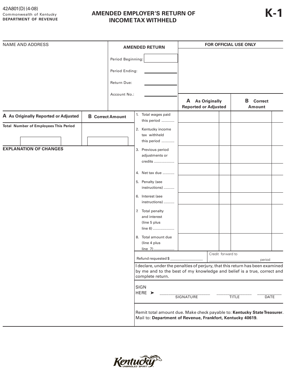 Form 42A801 D K 1 Download Fillable PDF Or Fill Online Amended Form 42A801 D K 1 Download Fillable PDF Or Fill Online Amended