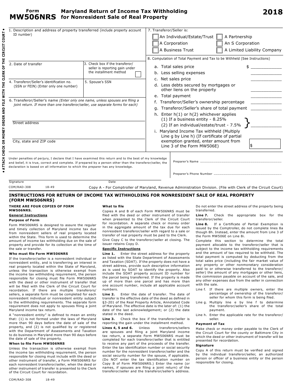 Form MW506NRS Download Fillable PDF Or Fill Online Maryland Return Of Form MW506NRS Download Fillable PDF Or Fill Online Maryland Return Of
