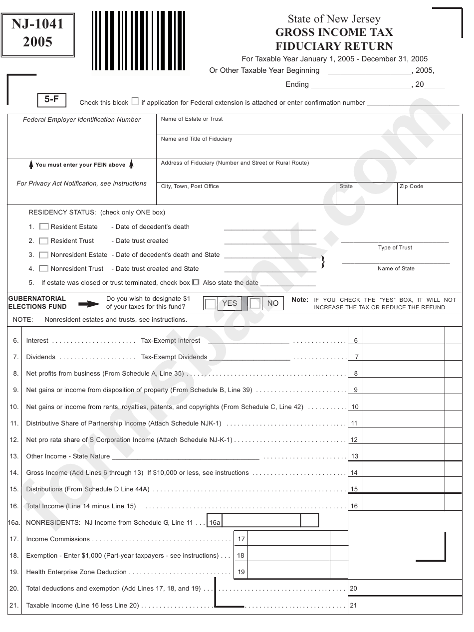 Form Nj 1041 Gross Income Tax Fiduciary Return 2005 Printable Pdf Form Nj 1041 Gross Income Tax Fiduciary Return 2005 Printable Pdf