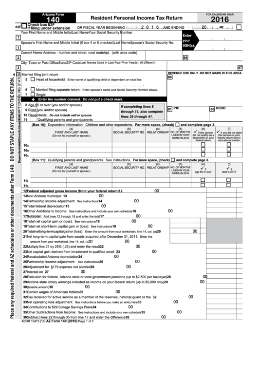 Arizona Form 140 Resident Personal Income Tax Return Printable Pdf Arizona Form 140 Resident Personal Income Tax Return Printable Pdf
