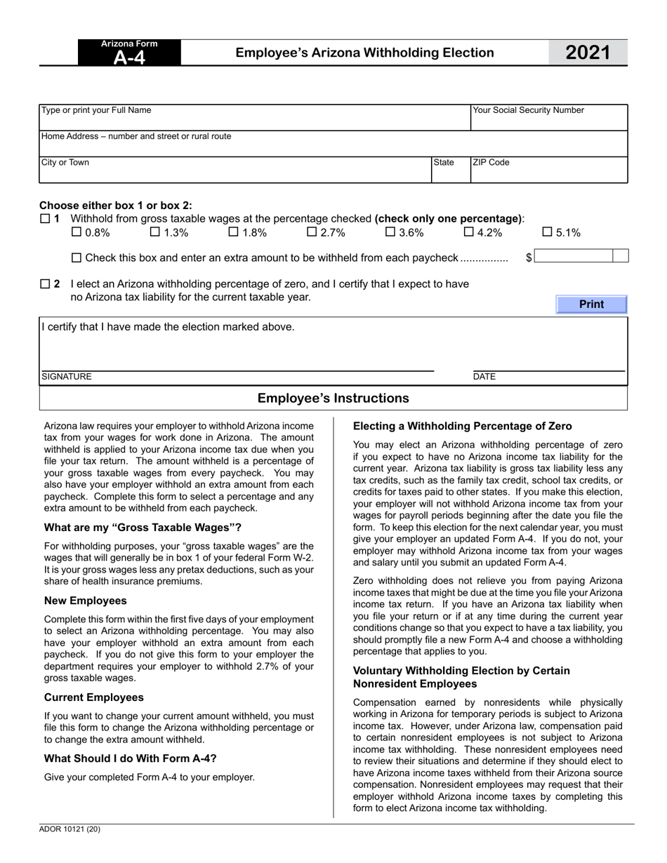 Arizona Form A 4 ADOR10121 Download Fillable PDF Or Fill Online Arizona Form A 4 ADOR10121 Download Fillable PDF Or Fill Online