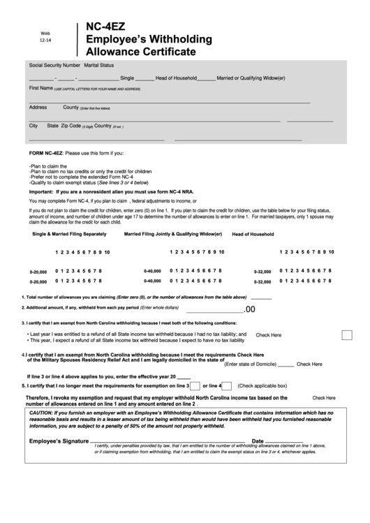 Fillable Form Nc 4ez Employee S Withholdingallowance Certificate Fillable Form Nc 4ez Employee S Withholdingallowance Certificate