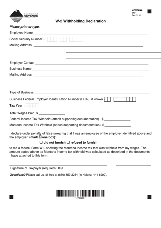 Form 2101 W 2 Withholding Declaration Printable Pdf Download
