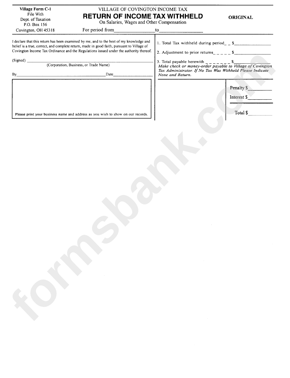Form C 1 Return Of Income Tax Withheld Village Of Covington Form C 1 Return Of Income Tax Withheld Village Of Covington