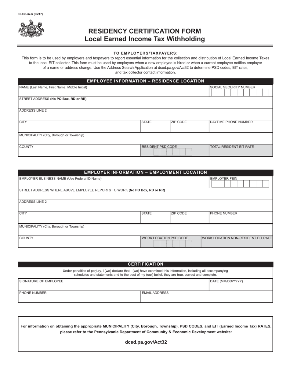 Form CLGS 32 6 Download Fillable PDF Or Fill Online Residency Form CLGS 32 6 Download Fillable PDF Or Fill Online Residency