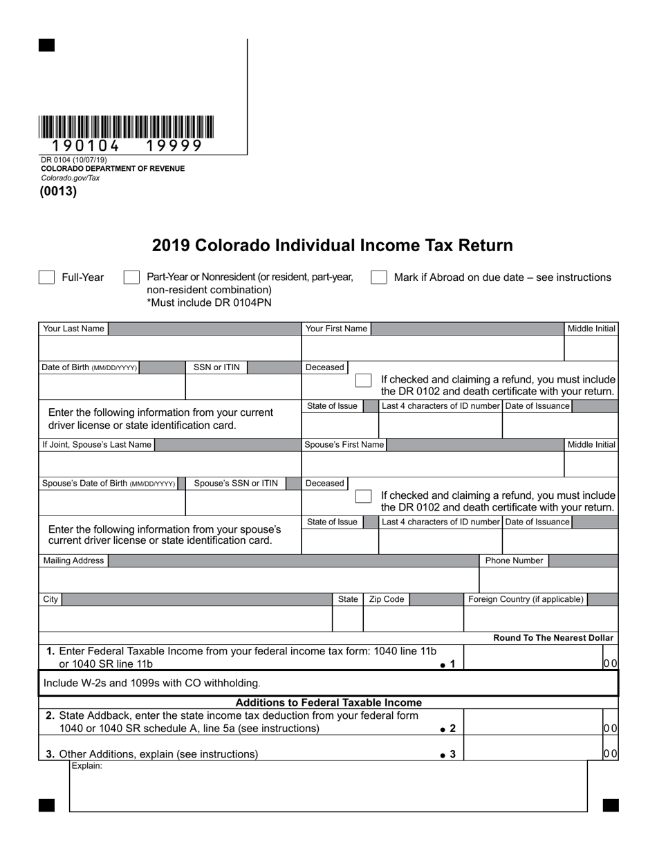 Form DR0104 Download Fillable PDF Or Fill Online Colorado Individual Form DR0104 Download Fillable PDF Or Fill Online Colorado Individual