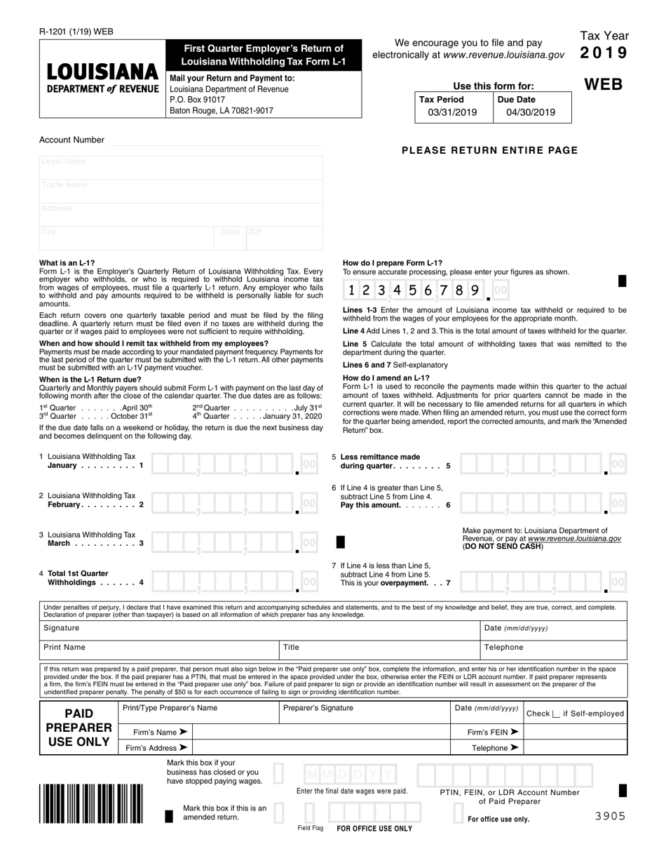 Form L 1 R 1201 Download Fillable PDF Or Fill Online First Quarter Form L 1 R 1201 Download Fillable PDF Or Fill Online First Quarter