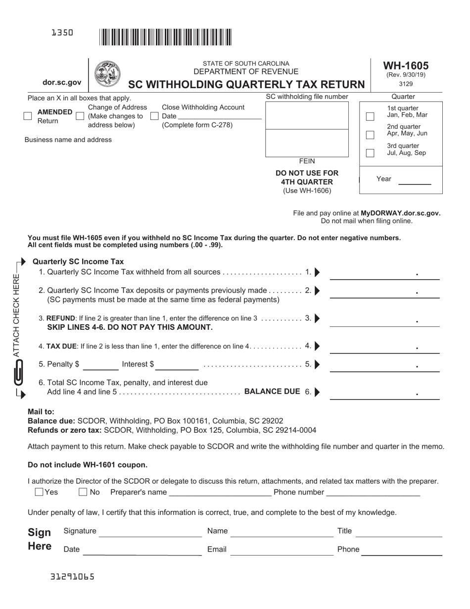 Form WH 1605 Download Printable PDF Or Fill Online Sc Withholding Form WH 1605 Download Printable PDF Or Fill Online Sc Withholding