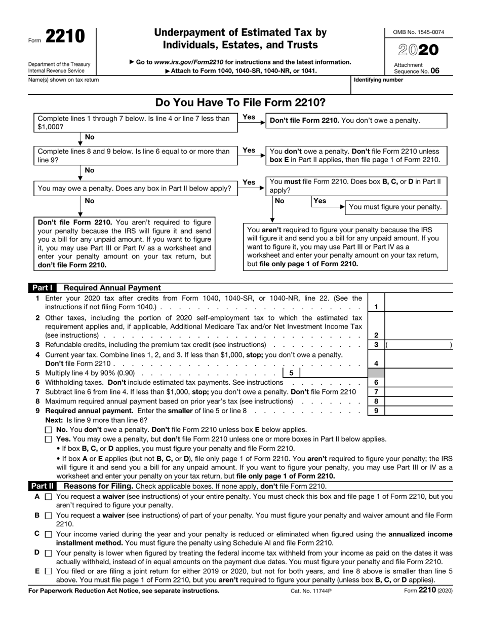 IRS Form 2210 Download Fillable PDF Or Fill Online Underpayment Of IRS Form 2210 Download Fillable PDF Or Fill Online Underpayment Of