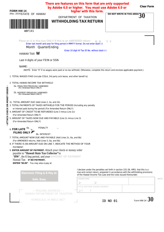 Fillable Form Hw 14 Hawaii Withholding Tax Return Printable Pdf Download Fillable Form Hw 14 Hawaii Withholding Tax Return Printable Pdf Download