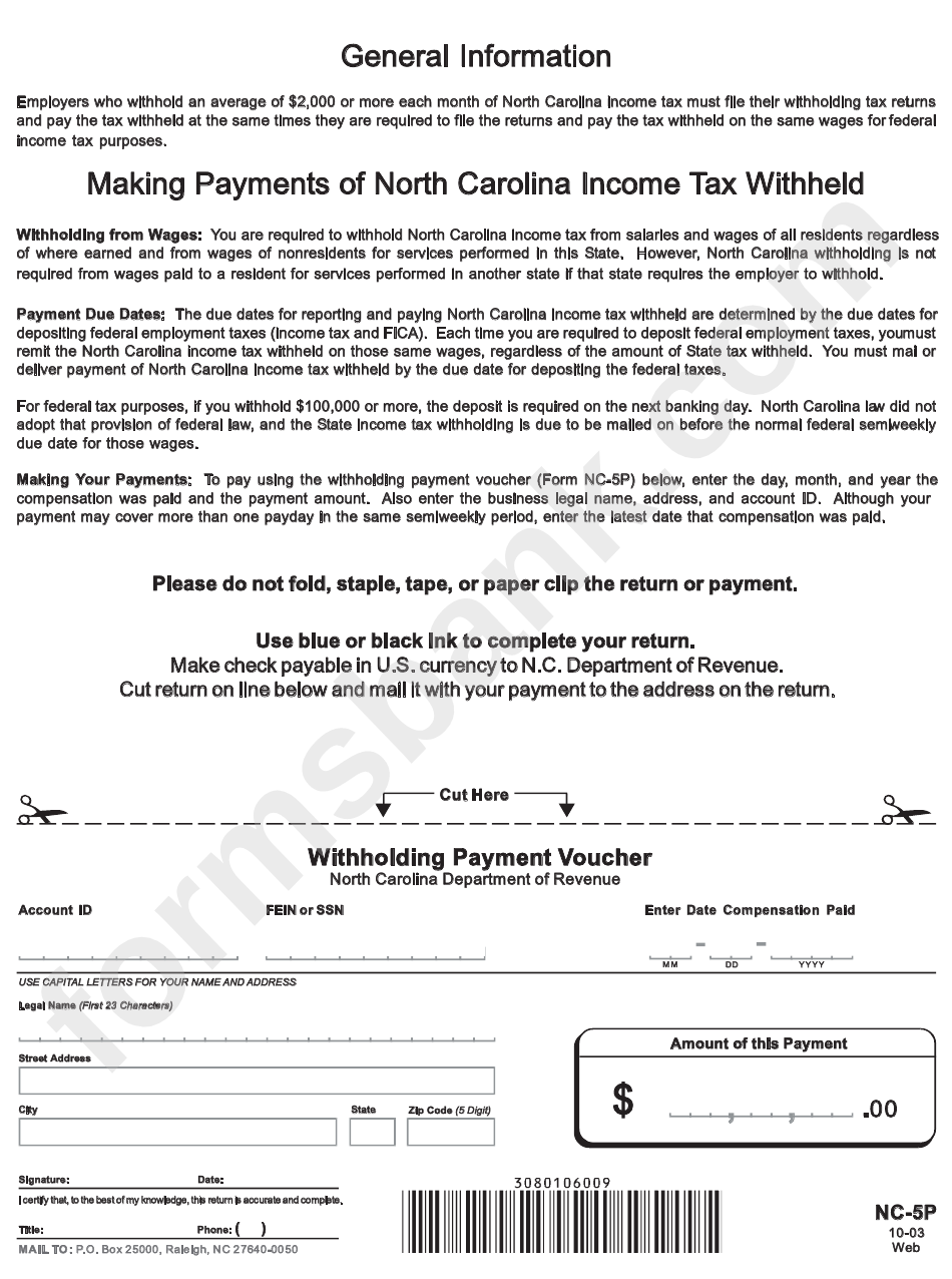 Form Nc 5p Withholding Payment Voucher North Carolina Department Of Form Nc 5p Withholding Payment Voucher North Carolina Department Of